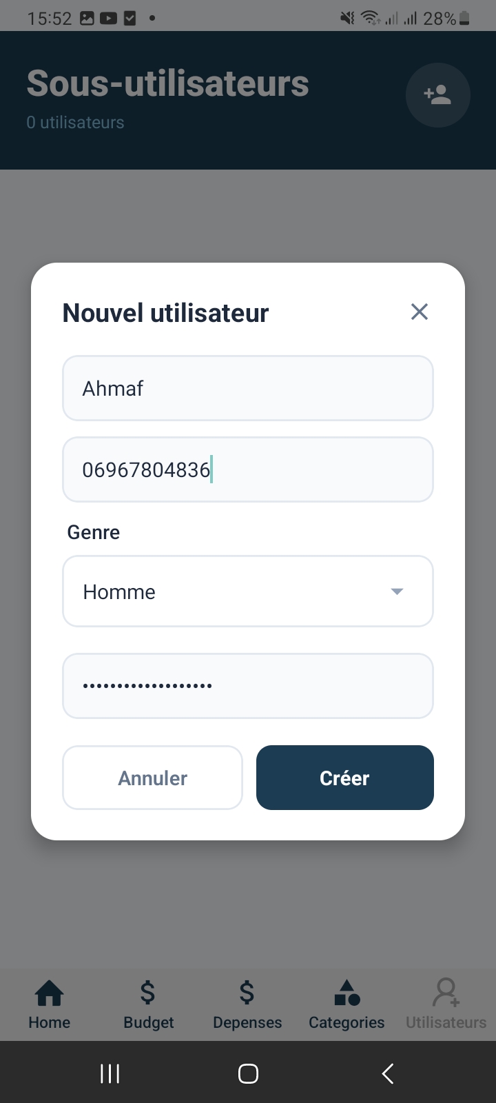 New user modal